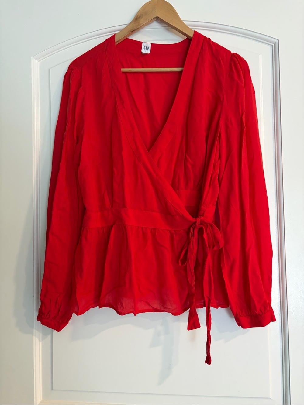 GAP Women’s Vibrant Red Wrap Coquette Blouse Size L